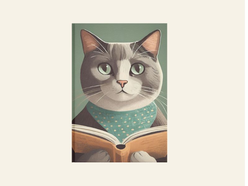 Libreta artesanal Gato lector anime
